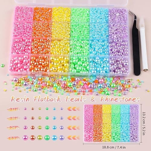 Kikonoke 8500PCS Rainbow Flatback Pearls Set, 3/4/6/8mm Pink Purple Blue Half Round Pearls Bedazzling Bead with Tweezer and Pickup Pen for Nail Art Wedding Tumbler DIY Crafts thumbnail 3