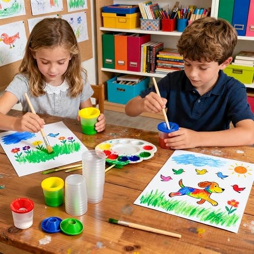 No Spill Paint Cups, 48pcs Paint Cups with Lids for Kids Suitable for Kids Paint, Spill Proof Paint Cups are Ideal for Classroom Art Supplies and Crafts, Durable Paint Cups with Lids(4 Colors) thumbnail 2