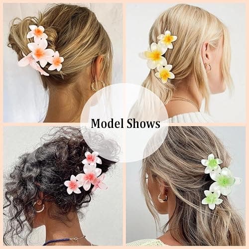 ANBALA 4PCS Hawaiian Flower Hair Clips, Large Claw Clips for Women Tropical Flower Clip Non-Slip Strong Hold Beach Hair Accessories thumbnail 6