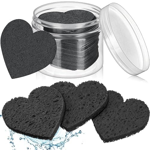 Nuenen 60 Pieces Facial Sponges with Container, Heart Shape Compressed Face Sponges Natural Cleaning Pads for Washing Face Cleaning Exfoliating Esthetician Makeup Removal(Black) - Image 1