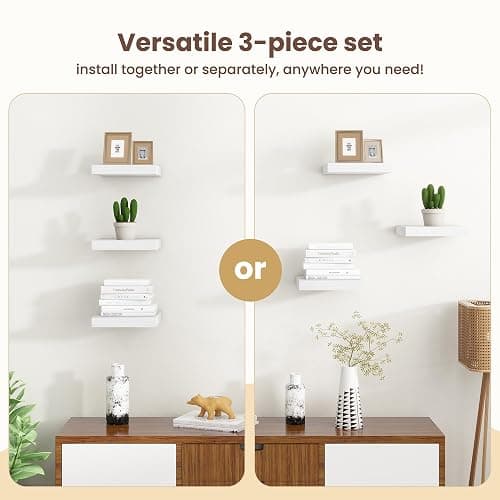 Fun Memories Floating Shelves for Wall - 12 Inch Square Shelves with Invisible Brackets, White Small Wall Shelf for Living Room, Bathroom, Bedroom, and Kitchen Decor，Set of 4 thumbnail 5