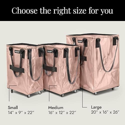 (Large, Rose Gold) Reusable Grocery Bag On Wheels, Shopping Trolley, Rolling Tote, Zipper Closure, Lightweight, Carries Up to 66 lb, Folds Flat, Unbreakable Handles thumbnail 4