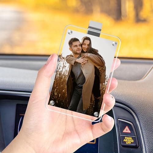yesJRL 2PCS Car Picture Holder, Acrylic Magnetic Holder Car Accessories with Family Photo, Car Visor Clip, Car Picture Frame, New Car Decoration for Women/Men, Gift for him her (no Text, White) thumbnail 6