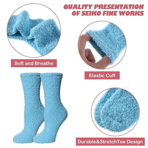 LINEMIN Womens Fuzzy Socks Cozy Fluffy Winter Warm Slipper Socks Microfiber Soft Home Sleeping Socks thumbnail 6