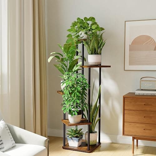 Bamworld Support Plantes Intérieur À 5 Niveaux, Porte Plante Intérieur Pour Plusieurs Plantes, Étagère Plante En Métal Brun, Porte Plante Extérieur (Brun Rustique) thumbnail 2