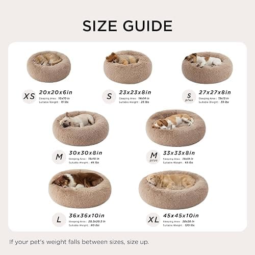 Bedsure Calming Dog Bed for Small Dogs - Donut Washable Small Puppy Bed, 23 inches Anti-Slip Round Fluffy Plush Faux Fur Large Cat Bed, Fits up to 25 lbs Pets, Camel thumbnail 7