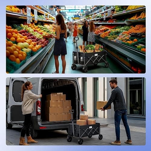 TANSTRIDER Collapsible Foldable Wagon, Folding Wagon with Wheel Heavy Duty with 180lbs Weight Capacity Lightweight Utility Camping Cart for Groceries Garden Beach Sports Fishing (Black) thumbnail 9