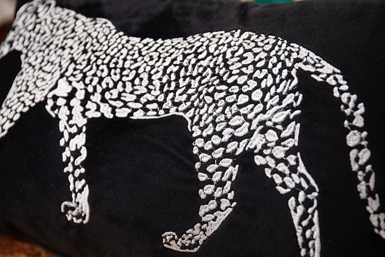 vctops Soft Velvet Embroidery Lumbar Decorative Throw Pillow Covers Leopard Pattern Cushion Case for Sofa Bedroom Couch (Black,12"x20") thumbnail 6