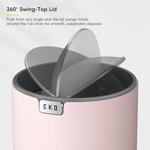 EKO Fandy 0.58 Gal/2.2L Mini Trash Can with Lid, Swing-Top Desktop Trash Can for Bathroom, Countertop, Vanity, Desk or Office, Small Garbage Bin (Pink) thumbnail 4