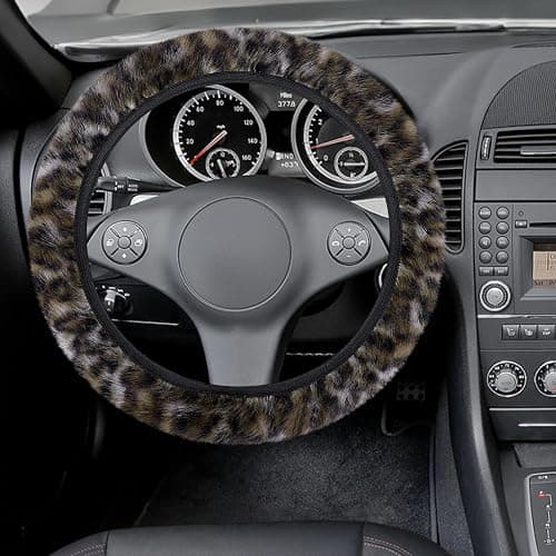 Accmor Fuzzy Steering Wheel Cover, Leopard Fluffy Car Wheel Cover for Women Men, Soft Furry Vehicle Steering Wheel Protector Warm Non-Slip Car Accessories 15 inch Universal Fit Auto, Suvs, Truck thumbnail 3