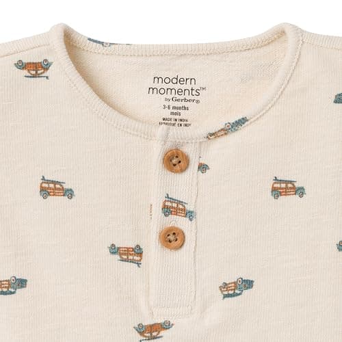 Modern Moments by Gerber Baby Boys' 2-piece Short-sleeve Henley Shirt and Short Set thumbnail 3