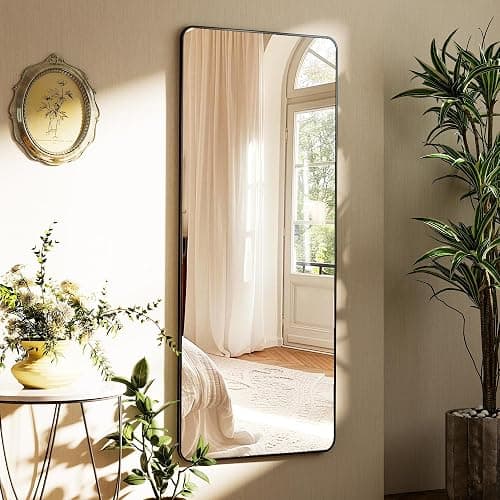 ZENOMIRRIS Black 21 x 56 Full Length Mirror Rounded Corner for Home Decor | Nano Floor Mirror with Stand Rect Full Body Mirror Aluminum Alloy Frame Standing Leaning or Hanging for Bedroom Checkroom thumbnail 8