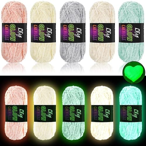 Fanfanwin 5 Rolls Glow in The Dark Chenille Yarn Luminous Crochet Fancy Yarn Glow Sewing Craft for DIY Arts Winter Christmas Knitting Crocheting Supplies 76.5 Yard Per Roll(Vibrant Colors) - Image 1