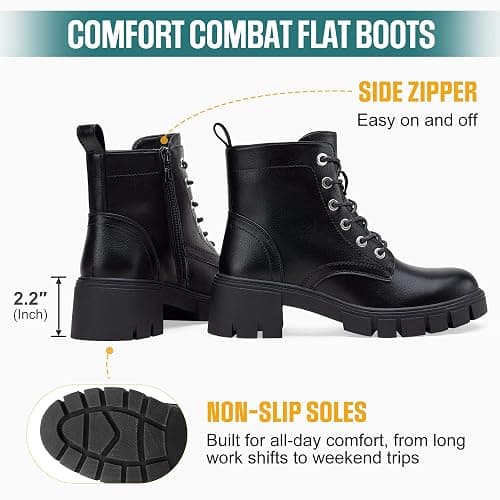 Vepose Women's Lace-Up Combat Ankle Boots with Chunky Platform Heel | Comfortable military-style booties, side zipper and memory foam insole, for city days, concerts and relaxed fall outfits thumbnail 7