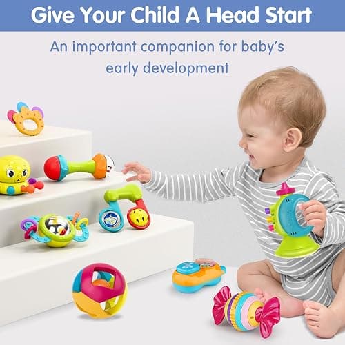 iPlay, iLearn 10pcs Baby Rattles Toys Set, Infant Grab Shake Rattle, Easy Hold Sensory Teether, Babies Development Learning Music Toy, Newborn Shower Birthday Gift 1 2 3 4 5 6 7 9 10 12 Month Boy Girl thumbnail 7
