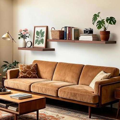 BAYKA Walnut-Like Floating Shelves 22.5in, 3Pack, Wall Mounted Wall Decor | Easy Install, 22lbs Max Load, Hidden Bracket, Shelf for Bathroom Bedroom Kitchen Books Display Storage, Multi-Wall Compatible thumbnail 2