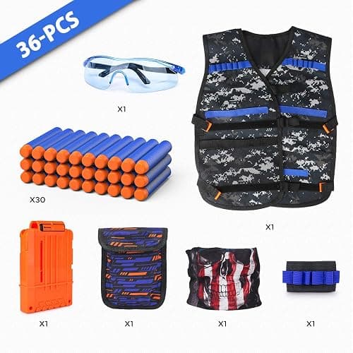 Kids Tactical Vest Kit for Nerf Guns Series with Refill Darts,Dart Pouch, Reload Clips, Tactical Mask, Wrist Band and Protective Glasses, Toys for 8 9 10 11 12 Year Boys thumbnail 3