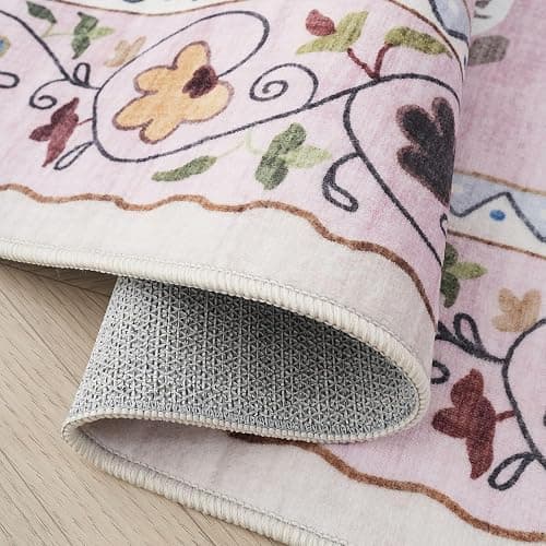 Rugcomf Round Rug 4ft Washable Circle Rug Non Slip Low Pile Boho Floral Animal Cat Small Circular Rug for Bedroom Bathroom Entryway Kids Room Office College Dorm, Pink thumbnail 4