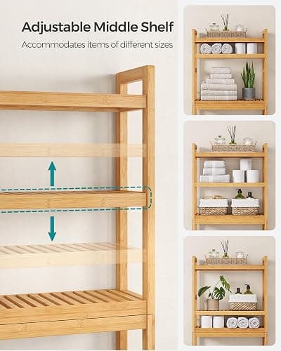 SONGMICS Over The Toilet Storage, 3-Tier Over Toilet Bathroom Organizer with Adjustable Shelf, 10.2 x 24.8 x 66.9 Inches, Space-Saving, Natural Beige UBTS001N01 thumbnail 4