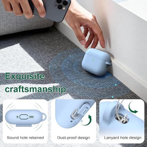 R-fun for AirPods Pro 3 Case Soft Silicone Protective Cover, Sky Blue | Compatible with Apple AirPods Pro 3rd Generation with Keychain & Cleaner Kit, Wireless Charging Compatible thumbnail 6