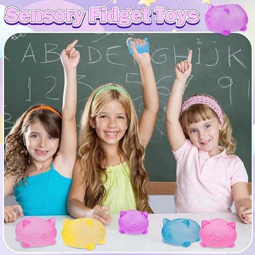 4 Pack Gummy Kitty & Sugar Ball Designs, Anxiety Relief & Focus Toy, Maltose Filled Squeeze Cat Toys for Sensory Play, Sensory Fidget Toys for Adults, Kids, Slow Rising Squishy Stress Ball thumbnail 6