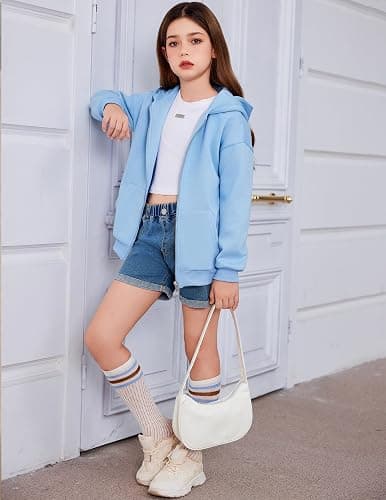 Arshiner Girls Zip Up Hoodies Teen Fleece Full-Zip Sweatshirts Jacket Casual Fall Hoodie with Pocket thumbnail 3