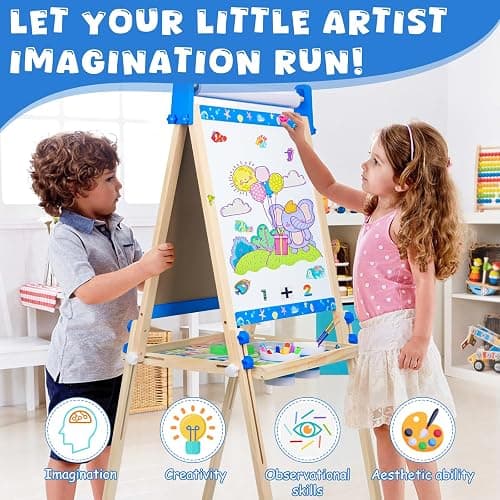 Easel for Kids Toys,Toddler Art Easel, Boy Toys for Ages 5-7,Adjustable Wooden Magnetic White Board and Chalk Board with Art Supplies, 4 5 6 7 8 9 10 Year Old Boys Birthday Gifts thumbnail 6
