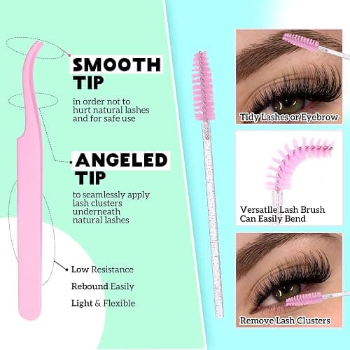 DIY Eyelash Extension Kit D-Curly Wispy Volume Lash Clusters Individual Lashes Lash Extension Kit with Lash Bond and Seal Applicator Tool for Self Application at Home (80P-280Pcs-Mix10-16mm-0.07D) - F22-Classic 80D Kit thumbnail 5