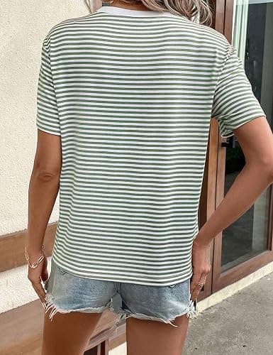 Dsewpaur Women Casual Striped Print Short Sleeve T Shirts Crew Neck Loose Fit Going Out Tee Tops Summer 2026 Clothes thumbnail 6