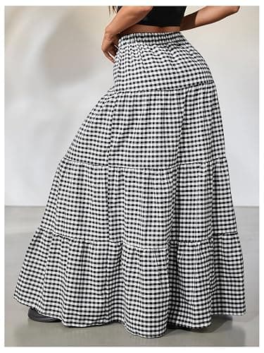 MakeMeChic Women's Plaid Maxi Skirts A Line Ruffle Tiered Layer Y2K Flowy Casual Long Skirts thumbnail 2