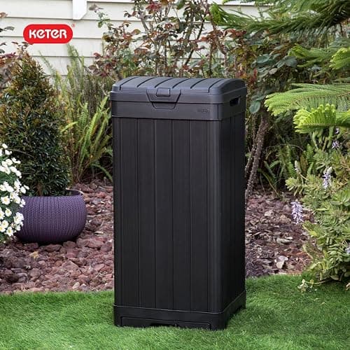 Keter Baltimore Resin 38 Gallon Outdoor Kitchen Trash Can with Lid and Drip Tray for Easy Cleaning-Perfect for Patio Dining, Black thumbnail 12
