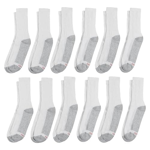 Hanes Men's Double Tough Crew Socks, 12-Pair Pack - 6-12 - White/ Grey Foot Bottom - 12 Pack thumbnail 6