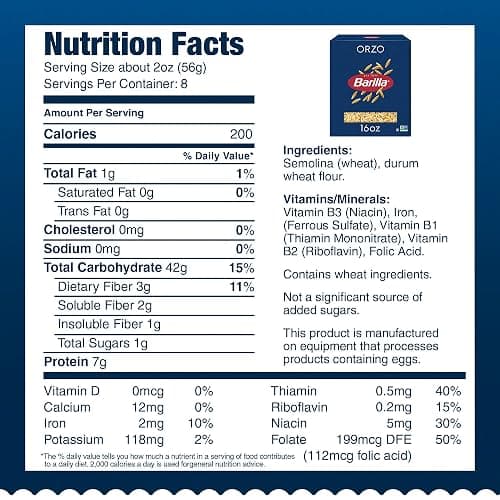 Barilla Orzo Pasta, 16 oz. Box - Non-GMO Pasta Made with Durum Wheat Semolina - Kosher Certified Pasta (Pack of 4) thumbnail 2