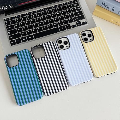 CHEDEMK Compatible with iPhone 14 Pro Max Case, Cute Fashion Aesthetic Striped Pattern Cover for Women, Shockproof Soft TPU and Hard PC Protective Phone Case for iPhone 14 Pro Max 6.7"- White thumbnail 3