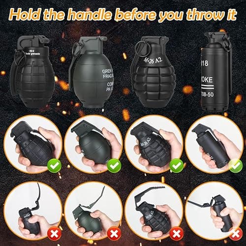 Toy-Hand Grenade for CS Battle Game,with 9 Foam Ammo Model Tactical CS-Grenade Fun Impact Gel Toys Halloween Outdoor Sport for Age 14 Years Old and up and Adults,Black thumbnail 5
