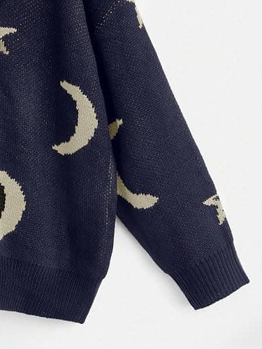 WDIRARA Women's Star Moon Print Long Sleeve Sweater Round Neck Pullover Top | Knitted,Comfortable, Soft,Cute thumbnail 4