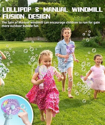 Bubble Wand for Kids Girls, Bubble Machine with Color-Changing LED Light, Windmill Lollipop Design, USB-C Rechargeable - Gifts Toys Ages 3+ for Toddlers, Easter, Outdoor, Birthday, Party Use thumbnail 3