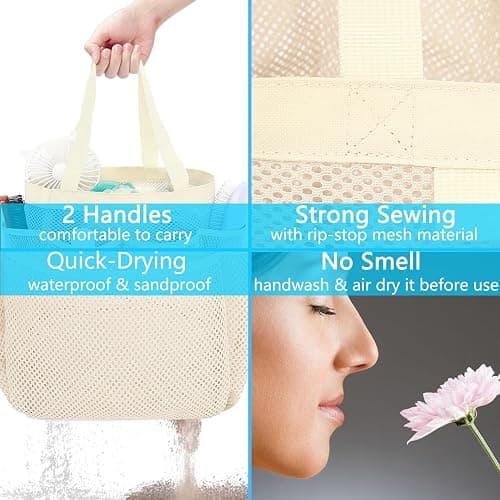 Fammart Mesh Shower Caddy Portable for College Dorm Room Essentials, Odorless Polyester Large Shower Tote Bag with Dual Handles, 8-Pocket Quick-Dry Toiletry Organizer for Travel, Beach, Camping, Gym thumbnail 7
