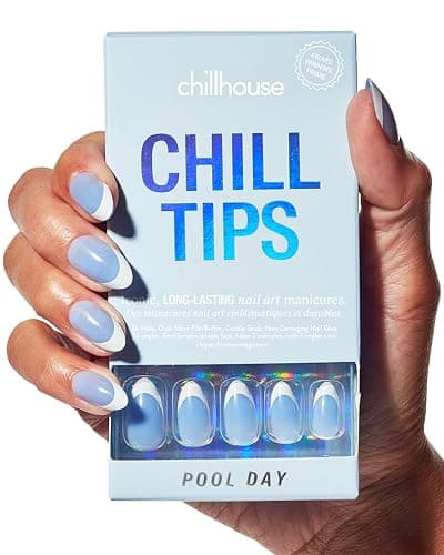 Chillhouse Chill Tips Signatures Press On Nails Kit, Pool Day - 24 Nail Shapes & Sizes, Dual-Sided Buffer & File, Cuticle Stick & Glue - Long-Lasting Nail Art Manicures - Image 1