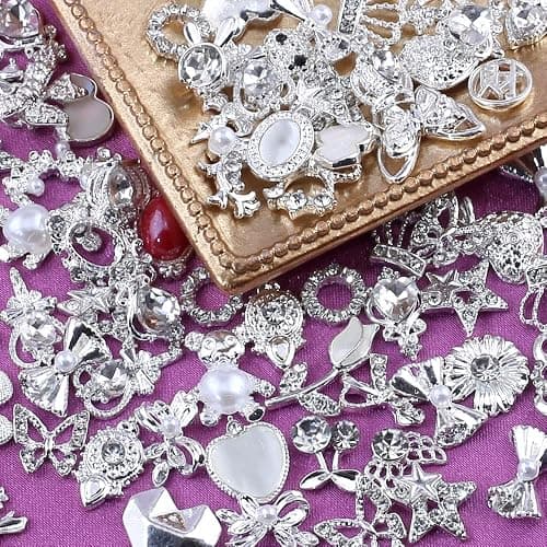 30 Stück Luxus Zirkon Nagel Charms 3D Legierung Nailart Anhänger Silber Nail Art Metall Schmuck Strasssteine für Schmetterling Herz Schlange Blume Glitzersteine Zubehör thumbnail 4