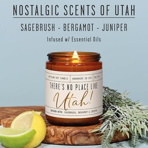 Utah Gifts, Utah Decor for Home - 'There's No Place Like Utah Candle, w/Sagebrush, Bergamot & Juniper I Utah Souvenirs I Utah State Gifts I 9oz Jar, 50Hr Burn, USA Made thumbnail 2