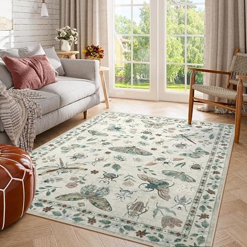 Lahome Insect Print Washable Area Rugs 5x7, Soft Rugs for Living Room Ultra-Thin Non-Shedding Modern Bedroom Rug, Stain Resistant Throw Rug Large Carpet for Dining Room Kids Nursery(5'x7',Beige) thumbnail 5