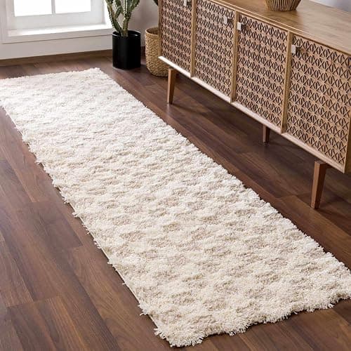 Hauteloom Marshmallow Modern Checkered Shag Area Rug - High Pile Fluffy Shaggy Carpet for Kids Room, Nursery, Living Room, Bedroom - Beige, Cream, White - 6'7" X 9'6" (6x9) thumbnail 7