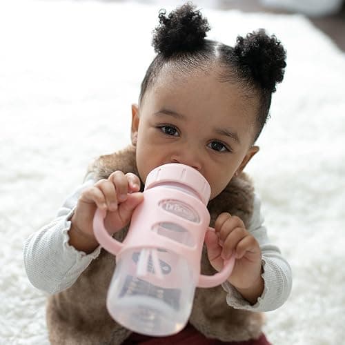 Dr. Brown's Milestones Wide-Neck Sippy Spout Bottle with 100% Silicone Handles, Easy-Grip Handles with Soft Sippy Spout, 9oz/270mL, Light-Pink & Ecru, 2-Pack, 6m+ thumbnail 10