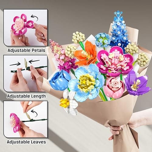 PLAXSOON Flower Bouquet Building Set, 888 PCS Botanical Collection Building Block Toy, Flowers Rose Plant Home Decor, Valentine's Day Christmas Birthday Gift for Adults Women Boys Girls 8+ thumbnail 5