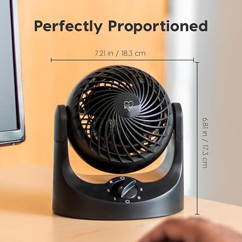 IRIS USA WOOZOO Desk Fan, Air Circulator, 3 Speeds, 32ft Max Air Distance, 112° Adjustable Tilt, 27.5db Quiet Motor, Small Fan for Bedroom, Office, Dorm, Black thumbnail 3