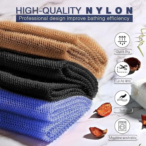 3 Pieces African Bath Sponge African Net Long Net Bath Sponge Exfoliating Shower Body Scrubber Back Scrubber Skin Smoother,Great for Daily Use (Black、Blue、Brown) thumbnail 4