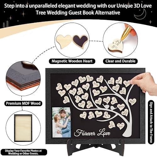 JUSGODA Magnetic Wedding Guest Book Alternative, Guest Book Wedding Reception, Wooden Wedding Guest Book with Picture Frame, 70PCS Wooden Hearts for Wedding, Anniversary, Indoor and Outdoor Ceremony thumbnail 4