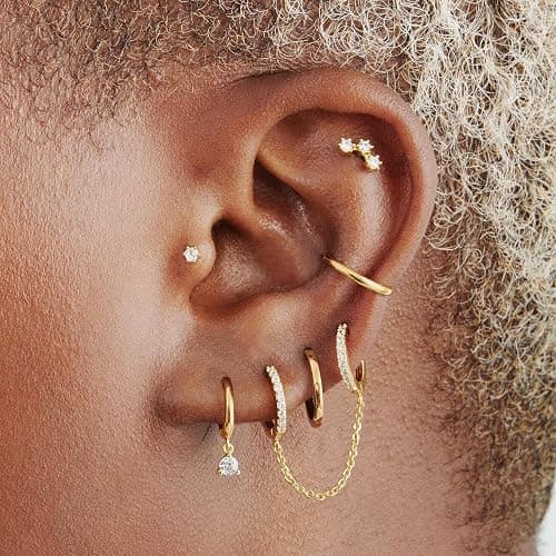 Gold Earrings Set for Women, 14K Gold Plated Stud and Cartilage Earring Sets for Multiple Piercing, Hypoallergenic Stackable Small Gold Huggie Hoop Earrings for Women Jewelry - Gold-6 Pcs thumbnail 2