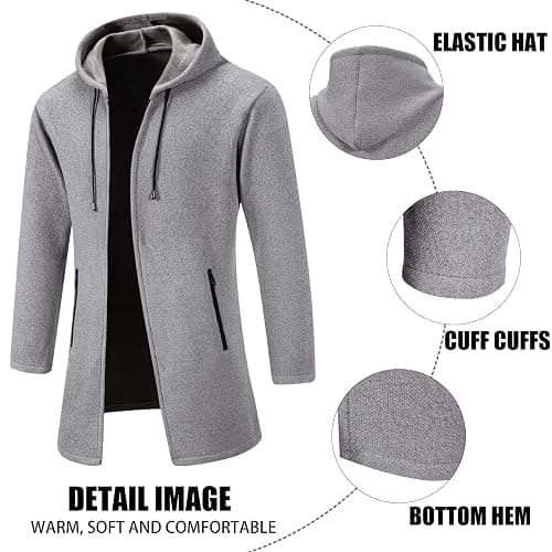 Mylldey Men's Long Cardigan Hoodies Full-zip Fleece Lined Sweaters Knit Regular Fit Casual Sweater Hooded Coat wiht Pocket thumbnail 4